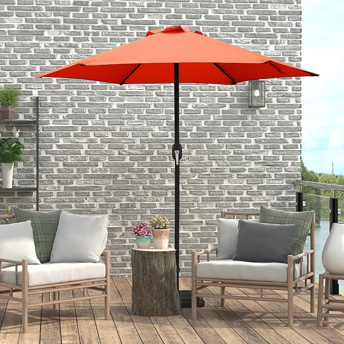 7.5 Ft Patio Umbrella with Crank Weather Resistant Outdoor Umbrella Durable 6 Sturdy Steel Ribs Outdoor Market Umbrella for Deck Garden Pool Yard Cafe, Orange