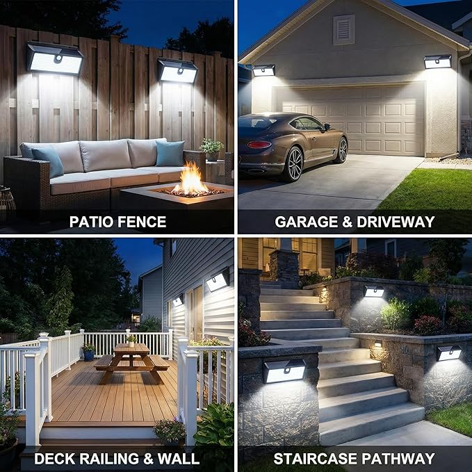 Solar Lights Outdoor, 452 LED 2000LM Ultra Bright Solar Motion Lights Outdoor, IP65 Waterproof Motion Sensor Outdoor Lights, 3 Modes Wireless Security Lights for Fence, Yard, Patio, Garage [2 Pack]