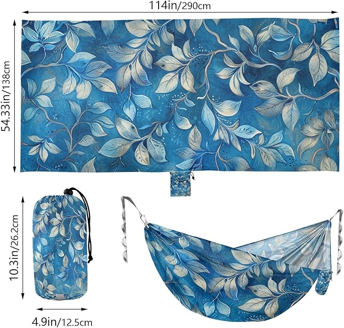 Blue Leaves 330lb Capacity Outdoor Hammock with Portabl Carry Bag Rope Hammock for Outside Beach Patio Garden Bases para hamacas para adultos