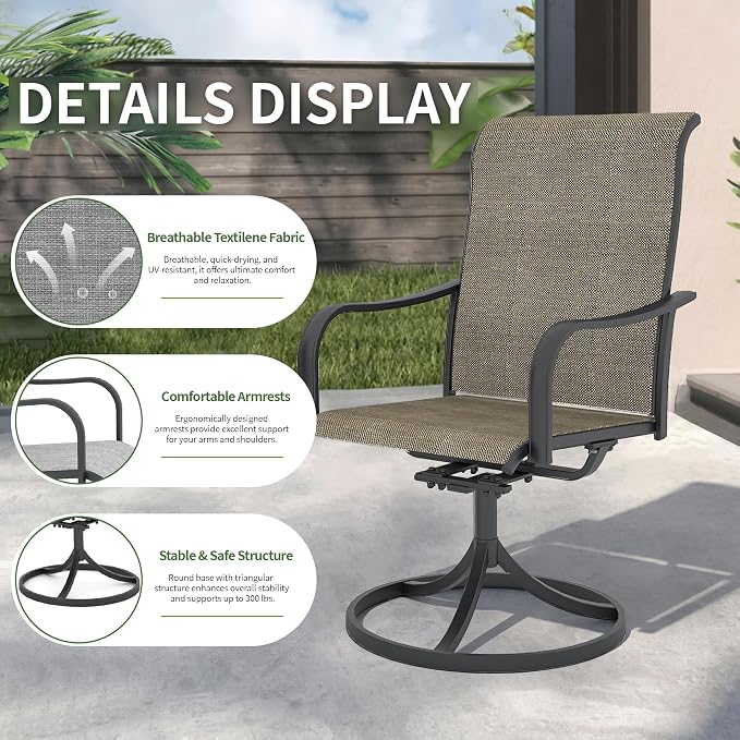 Anmutig 7 Pieces Outdoor Patio Dining Set for 6 Patio Dining Swivel Chairs Textilene & 1 Rectangle Outdoor Dining Table with 1.57" Umbrella Hole for Backyard Bistro Outdoor Furniture Brown/Grey