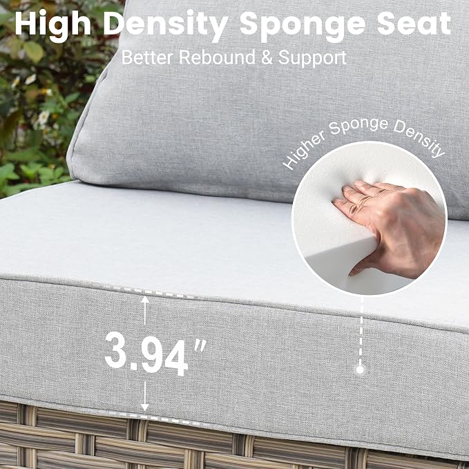 10 Pieces Wicker Patio Furniture Set,Outdoor Sectional Sofa with Swivel Chairs Coffee Table,Outside Deep Seat Rattan Couch Conversation Set,Light Grey