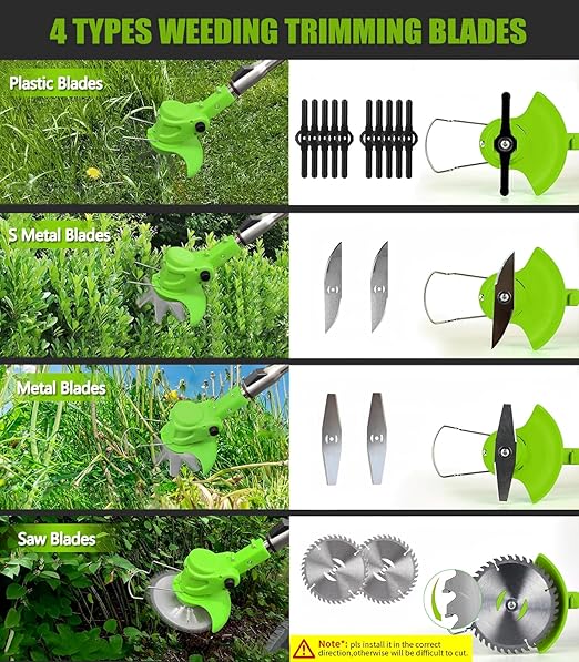 6" Weed Wacker Blade Sets, Brush Cutter Replacement Blades, with 2 Saw Blades, 2 Metal Blades, 10 Plastic Blades, Weed Cordless Eater Attachments