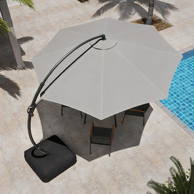 LAUSAINT HOME 12ft Patio Cantilever Umbrella with Base Included, Outdoor Curvy Round Offset Umbrella, Heavy Duty Aluminum, 360° Rotation for Pool, Deck, Lawn, Backyard (Grey)