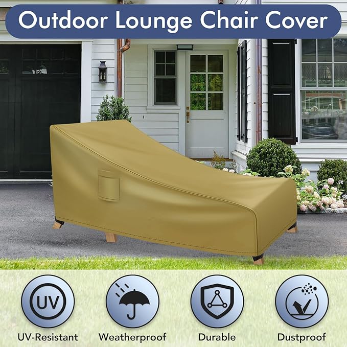 Richwon Chaise Lounge Covers Outdoor Waterproof, Heavy Duty Patio Furniture Covers, Fits up to 78L x 34W x 32H inches, 1 Pack, Khaki
