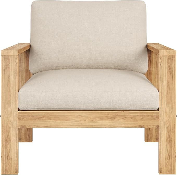 Christopher Knight Home Kayahs 4 Pieces Acacia Wood Furniture Set, Patio Conversation Sofa Chat Set with Coffee Table and Otoman, Outdoor Sofa Chair Set for Garden Porch Backyard Balcony, Teak+Beige