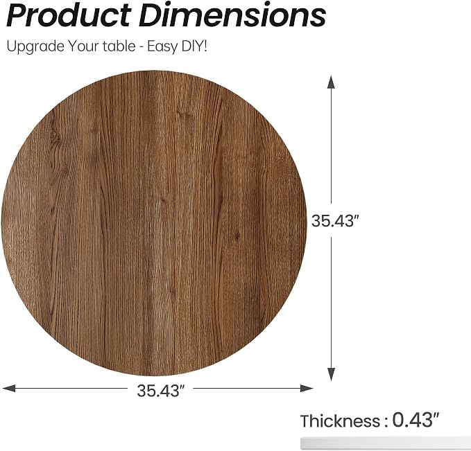 Table Top 35.4″ Round Walnut Sintered Stone - Heat Scratch Stain Resistant for Dining Office Bar Patio, Weatherproof Easy Clean