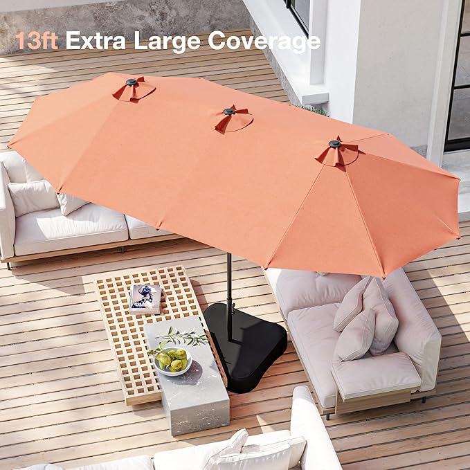 Joyside 13FT Large Patio Umbrella, Outdoor Double Sided Umbrella, Rectangle Umbrella with Crank Handle, 12 Sturdy Ribs for Deck, Porch and Pool