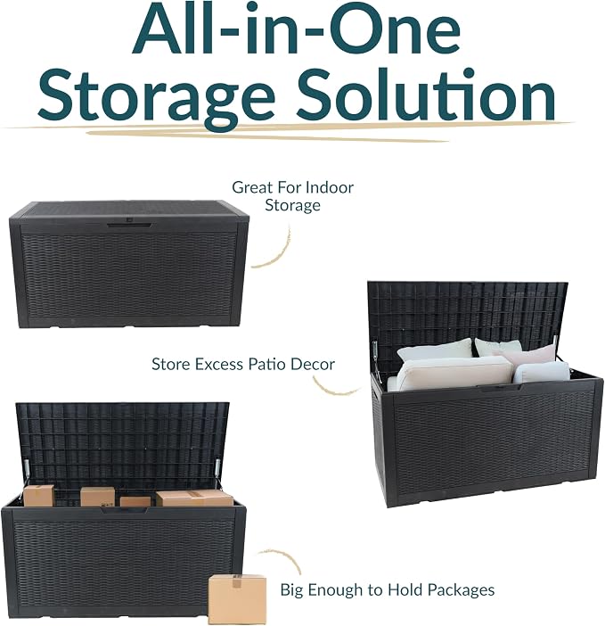 Sunnydaze Outdoor Deck Box - Lockable Package Delivery Box - Weather-Resistant Outdoor Storage Bin - 100-Gallon Faux Resin - Phantom Gray