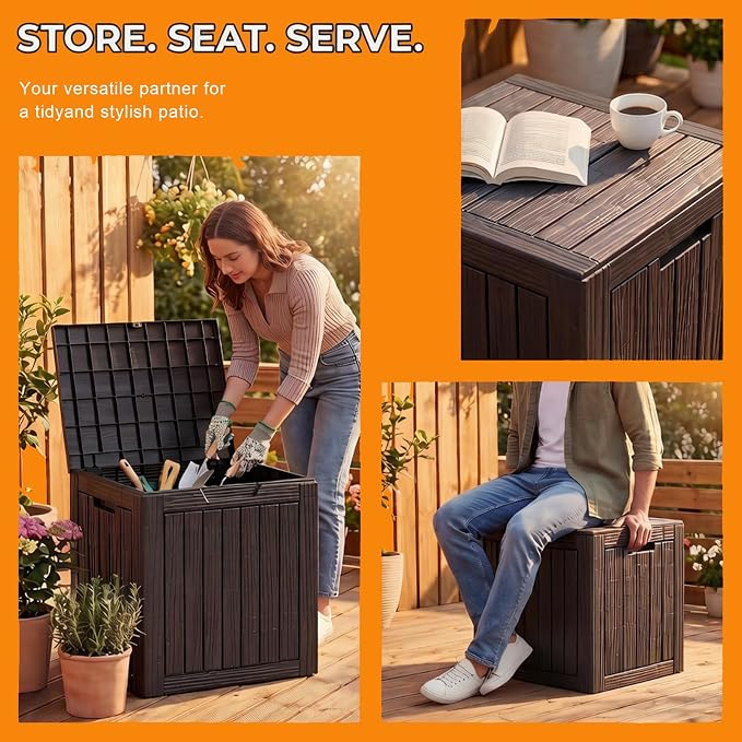 35 Gallon Deck Box Outdoor Waterproof, Resin Storage Box Outdoor Lockable, Multipurpose Outside Container for Patio Cushions, Garden Tools & Package Drop, UV & Fade Resistant, Black