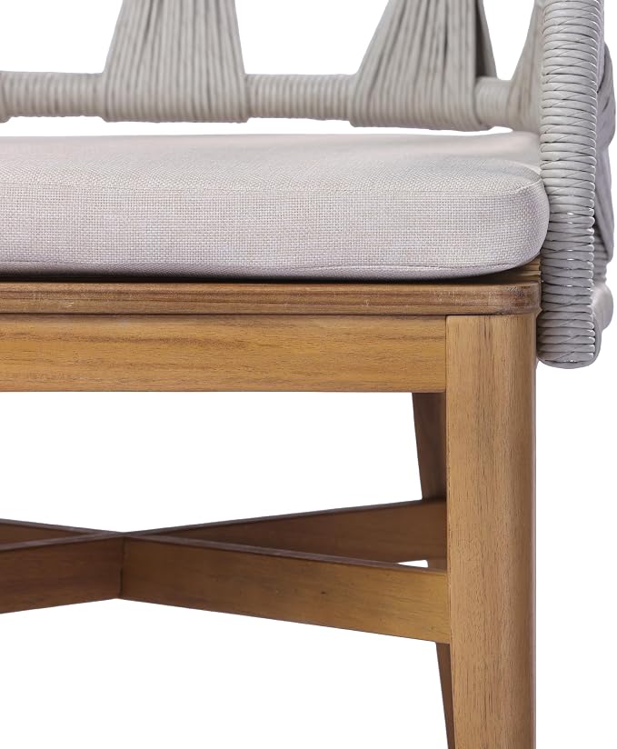 Christopher Knight Home para Acacia Wood Patio Dining Set with Bench, Solid Wood Outdoor Dining Table Set for 6, Outdoor Dining Set with Water-Resistant Cushion, Teak+Beige+Grey