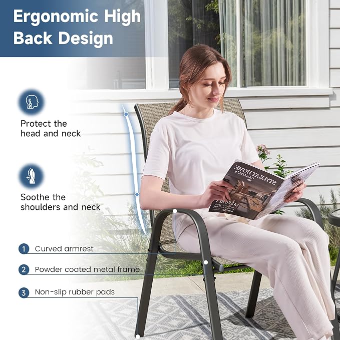 Amopatio 7 Pieces Patio Dining Set for 6, Outdoor Table and Chairs, 6 All Weather Stackable Patio Chairs, 59" Patio Spliced Rectangular Table with Umbrella Hole, for Deck, Backyard, Garden,Brown