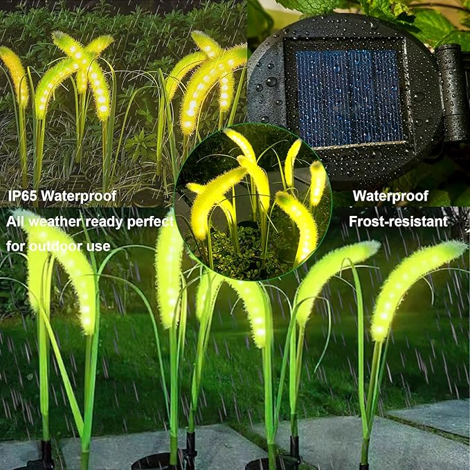 Solar Garden Lights Outdoor, 2 Pack Solar Decorative Lights, Waterproof Reed Flower for Garden Yard Pathway Fall Decor, Gifts for Mother's Day Mom