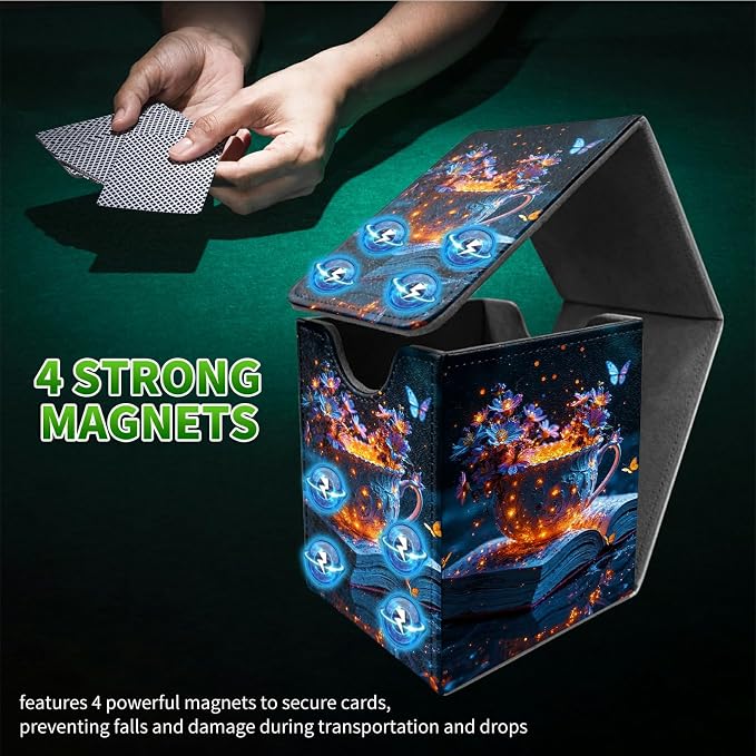 Purple Butterfly Cup Card Deck Box for MTG, Personalized Card Storage Case Fits 120+ Sleeved Cards, Premium Leather TCG Box with Strong Magnetic Closure for Magic, CCG, PTCG, Baseball Cards
