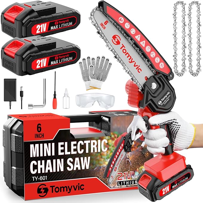 Electric 6 Inch Mini Small Cordless Battery Powered Handheld Chainsaw With Charger For Trimming On Tree Branches, Wood Cutting, Pruning Shears To Diy, Backyard Upkeep, Light Home Repairs