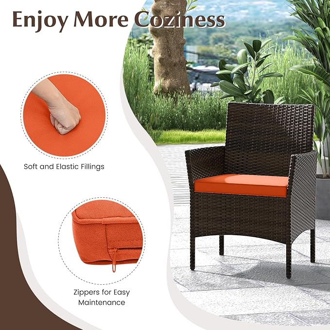 Tangkula 8 Piece Patio Rattan Conversation Set, Outdoor Wicker Furniture Set with Chair, Loveseat & Tempered Glass Table, Cozy Seat Cushions, Outside Sectional Sofa Set for Backyard (2, Orange)