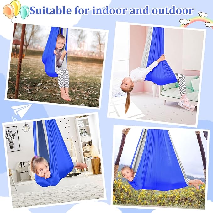 Yoga Swing for Kids Hammock Children Hangin Indoor Outdoor Autism Aspergers,ADHD Kids Hangin Therapy Swing 90inch x 59inch (Hardware Included) Sapphire Blue and Gray