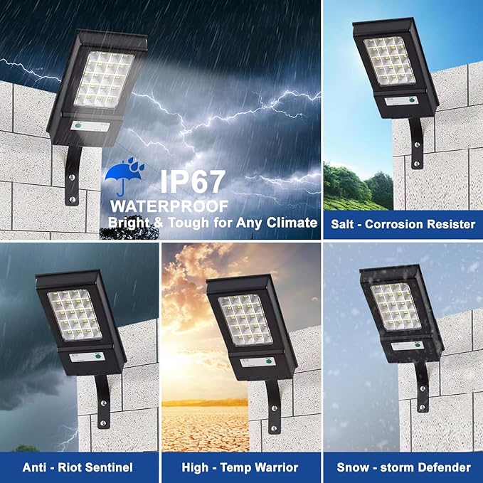 Solar Street Light Outdoor 2000LM, 6500K LED Floodlight with Motion Sensor, Dusk to Dawn Security Lighting, IP67 Waterproof Solar Powered Light for Yard, Garden, Driveway (1 Pack)