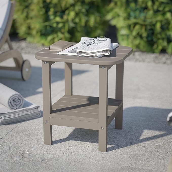 Flash Furniture Newport 2-Tier Adirondack Side Table - Recycled HDPE All-Weather Materials - Indoor/Outdoor - Brown