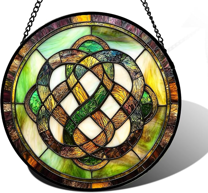 DASTOLL Stained Glass Window Hanging, Tiffany Abstract Totem Sun Catchers Colorful Glass Panel Bless Suncatcher Decor for Birthday for Women, Men, Wife, Aunt, and Mom 7.8 in