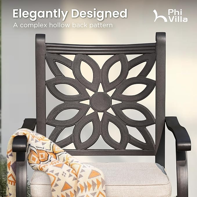 PHI VILLA Outdoor Swivel Bar Stools Set of 2, Cast Aluminum Patio Bar Height Chairs with Seat Cushion, All-Weather Bar Dining Chairs Metal Bistro Chairs
