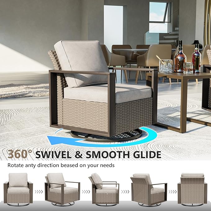 Outdoor Patio Furniture Set, 7 Piece Wicker Patio Conversation with Deep Seating, Thicken Cushions, Outdoor Swivel Rocker Patio Chairs, Metal Outdoor Furniture for Deck, Porch, Yard Use