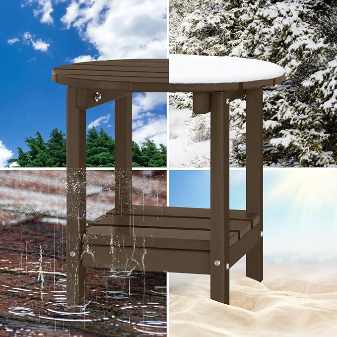Adirondack Outdoor Side Tables, 2-Tier Round Outdoor Table, Weather Resistant HDPE Patio End Table for Garden, Lawn, Pool, Beach, Porch, Deck, Backyard - Dark Brown