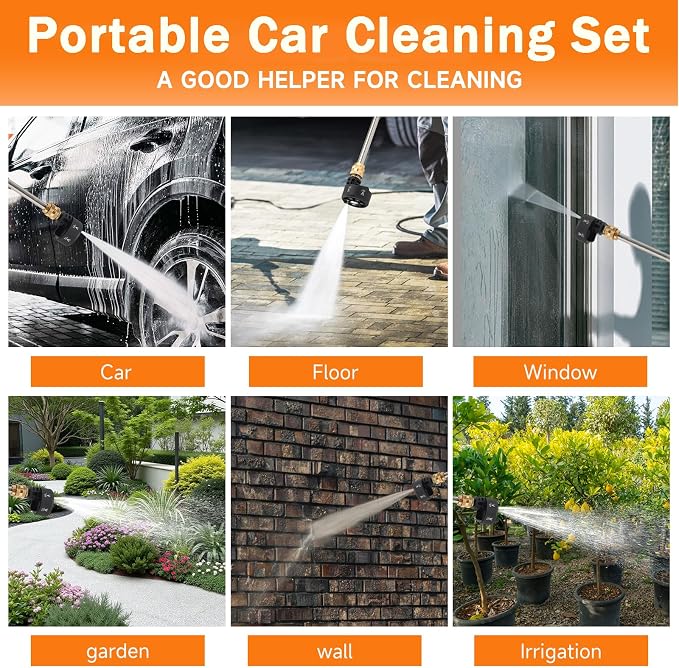 Portable Cordless Cleaning Kit,Handheld Car Cleaner Machine with 6-in-1 Nozzle,16.4FT High-Elastic Hose,Foam Pot,Water Spray Gun for Car,Garden,Floor,Home,Outdoor Cleaning