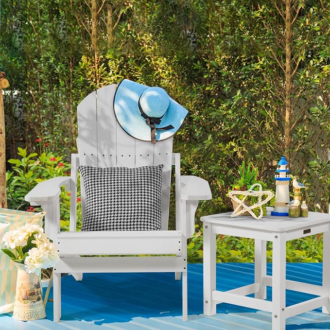 Outdoor Side Table Set of 4, HIPS Plastic Composite Adirondack Patio Table, Weather Resistant End Tables for Outside, Indoor, Patio, Garden, Pool, Porch, Backyard, Lawn, Deck - White
