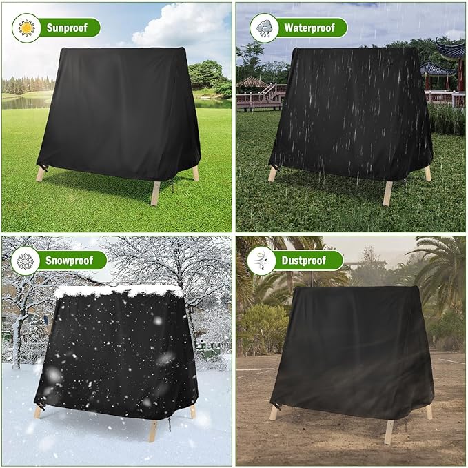 Kasla Outdoor Swing Cover, Waterproof and Heavy-duty, Cover for Patio A Frame Swing Set & Porch Glider Hammock & Porch Swing Stand - 108"Lx74"Wx82"H