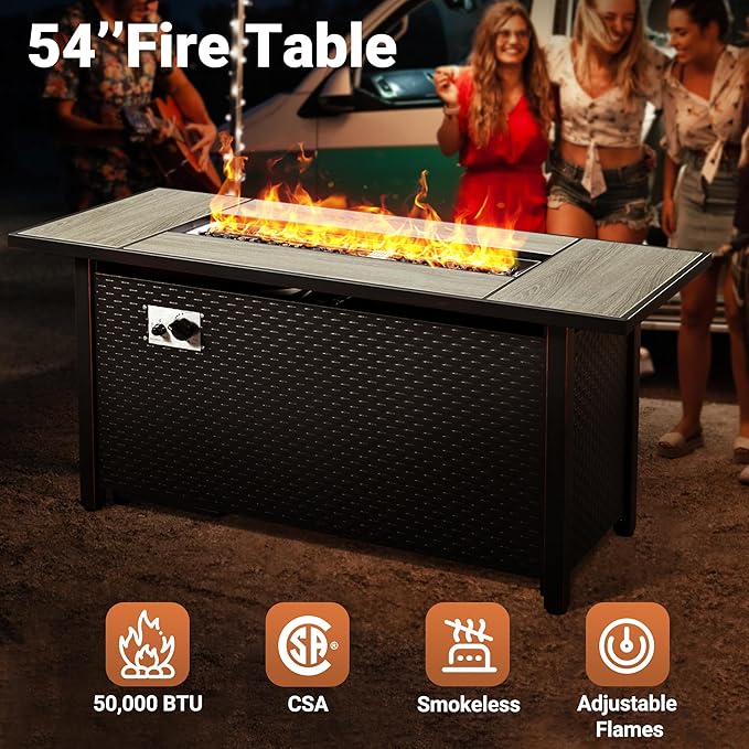 10 PCS Outdoor Patio Furniture 54in Set with Fire Pit Table, All-Weather Rattan Wicker Conversation Group with Deep Seating, High Back Comfort for Porch, Backyard, Green
