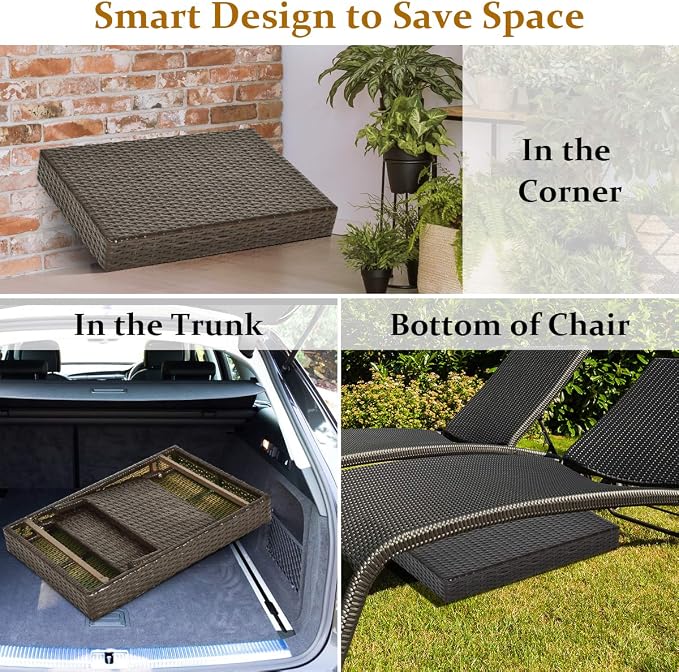 Tangkula Outdoor Folding Wicker Table, Heavy Duty Rattan Foldable Standing Coffee Side Table, for Patio Poolside Lawn Garden Balcony