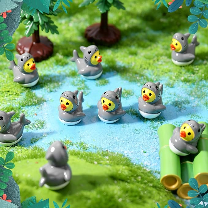30 Pcs Shark Ducks, Mini Shark Resin Ducks Bulk | Fun Printed Toy Figures for Birthday Party Favors, Themed Decor, Kids Gift Collection (Ferocious Shark)