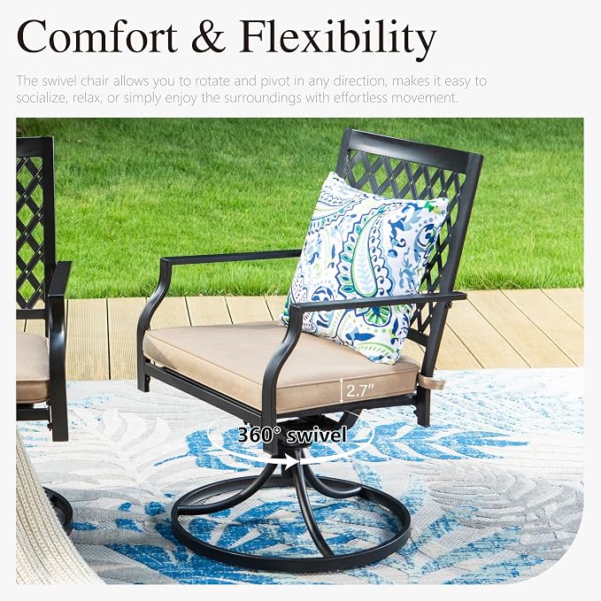 PHI VILLA Patio Furniture Set 5 Pieces Patio Dining Set Outdoor Table and Chairs 4 x Swivel Dining Chairs with 37" Metal Umbrella Table for Outdoor Lawn Garden Backyard