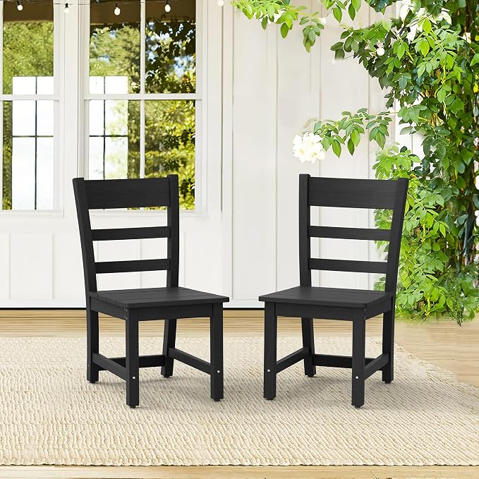 Cozyman Armless Outdoor Dining Chairs, All Weather Resistant HDPS Patio Dining Chairs, Classic Chair Support 350 LBS, for Outdoor Indoor, Lawn, Garden, Backyard, Black