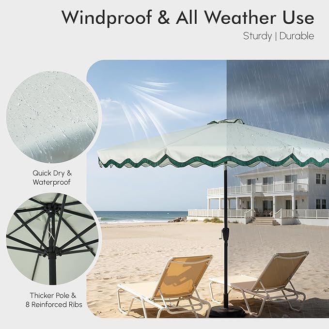 Weaxty 10FT Patio Umbrella, Trendy Color Scalloped Edge, UV-Resistant Canopy Outdoor Table Market Umbrella, Tilt Adjustment, Crank, Heavy-duty 8 Ribs for Backyard Poolside Deck Beach Lawn Backyard