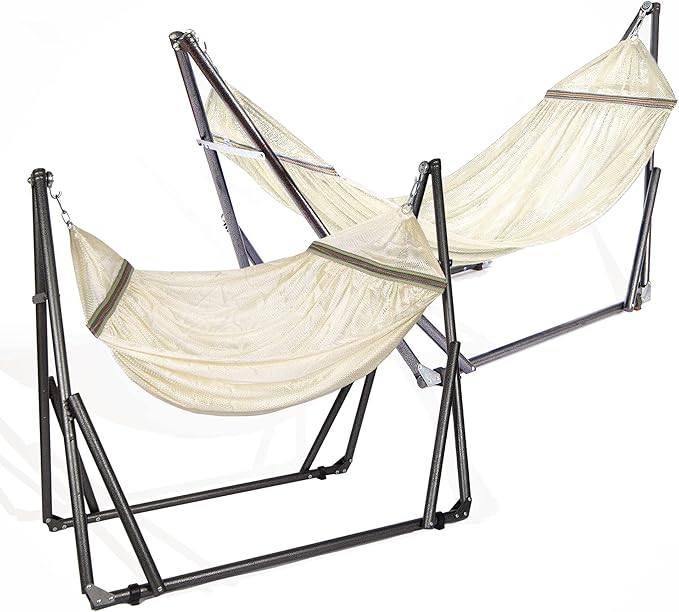 2 in 1 Hammock and Swinging Chair with Collapsible Steel Stand 450 lbs Capacity- Carrying Case, Portable & Adjustable, Perfect for Camping Beach Summer Patio, EZ Daze Foldable Hammock with Stand-IVORY