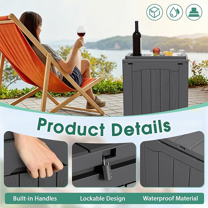 GUNJI 30 Gallon Small Deck Box Outdoor Waterproof Resin Storage Box Lockable Storage Container Outside Package Delivery Box 2 Packs (Gray, 2 Packs)