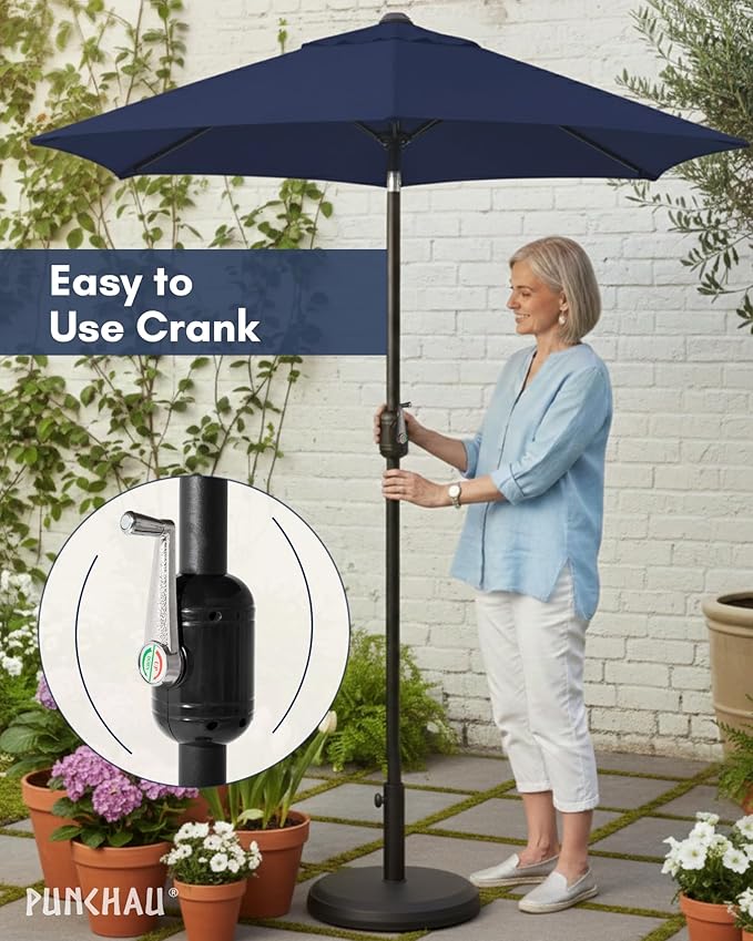 6 Ft Outdoor Patio Umbrella, Easy Open/Close Crank and Push Button Tilt Adjustment - Navy Blue Market Umbrellas