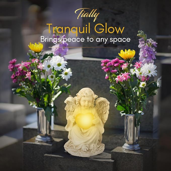 Solar Angel Garden Statue with Heart, 8" Guardian Memorial Outdoor Light | Glowing Lighted Heart, Bright Every Night, Weatherproof Resin Built to Last - a Sympathy Garden Gift for Women, Mom and Dad