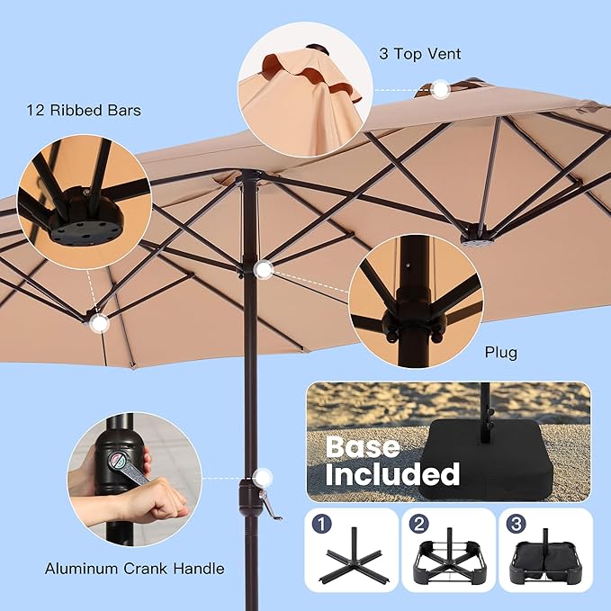 VICLLAX Patio Table and Chairs with Patio Umbrella, 6 Patio Swivel Chairs and Metal Patio Table with 15ft Wheat Outdoor Umbrella for Backyard, Dark Charcoal Chairs & Black Tabletop