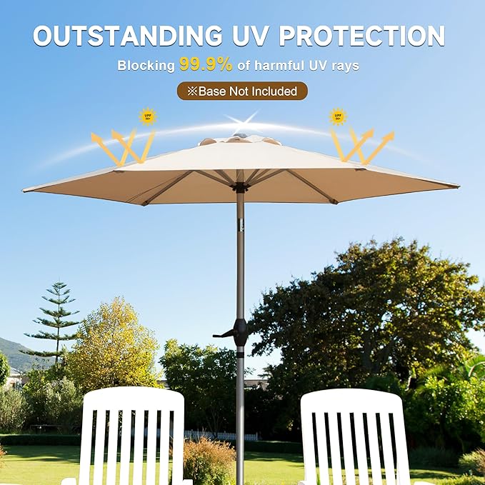 Domi 7.5FT Patio Umbrella Outdoor Market Umbrella with Silver Aluminum Pole, UV Resistant Canopy, Wind Vent, Tilt & Crank System, Perfect for Patio, Garden, Deck, Pool, Outdoor Dining, Beige