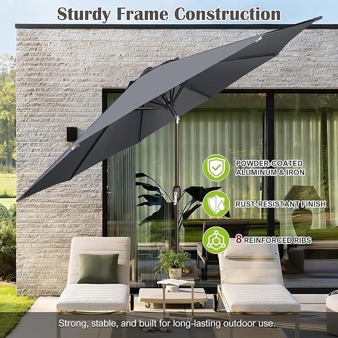Blissun 10FT Outdoor Patio Umbrella, Outdoor Table Umbrella, Yard Umbrella, Market Umbrella with 8 Sturdy Ribs, Push Button Tilt and Crank