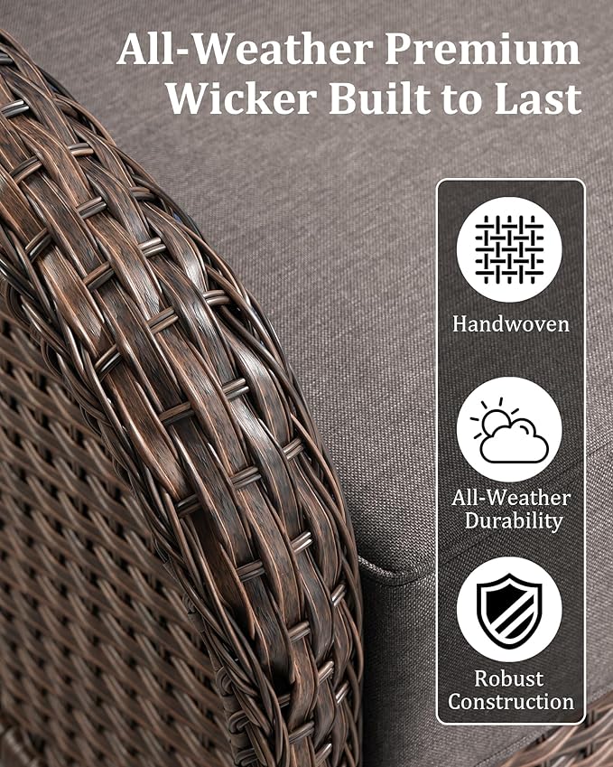 7-Piece Luxury Patio Furniture Set with 6-Inch Thick Cushions, High-Back Outdoor 4 Swivel Rocking Chairs with Wicker 42" Fire Pit, All-Weather Conversation Set for Porch, Deck, Yard or Poolside Gray