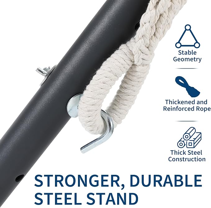 2 Person Double Hammock with Stand Foldable, 450Lbs Capacity, Double Hammocks Portable with Carrying Bag, Thick Rope, Collapsible Heavy-Duty Steel Stand for Indoor & Outdoor, Weatherproof
