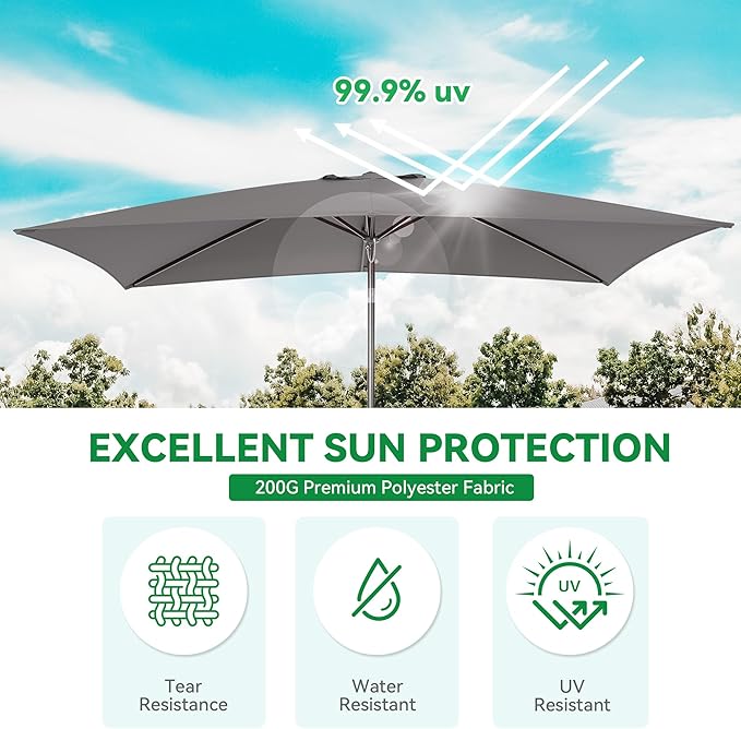 6.6x10 ft Rectangular Patio Umbrella Outdoor, Patio Table Umbrella w/Push Button Tilt & Crank