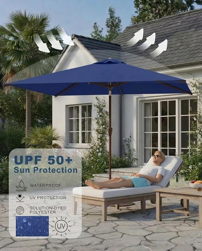 6.5x10FT Patio Umbrella, Outdoor Umbrella with Push Button Tilt and Crank, 8 Sturdy Ribs, UV Protection & Waterproof Market Umbrella for Pool, Backyard, Beach,Deck (Navy)