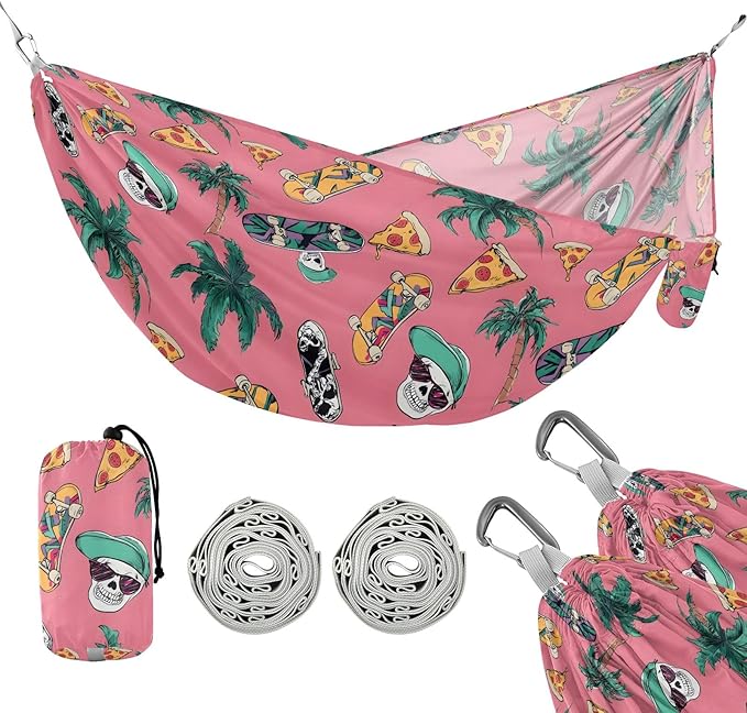 Camping Hammock Outdoor Hammocks for Outside Skull Pizza Beach Trees Portable Lightweight with Pockets Tree Straps Indoor