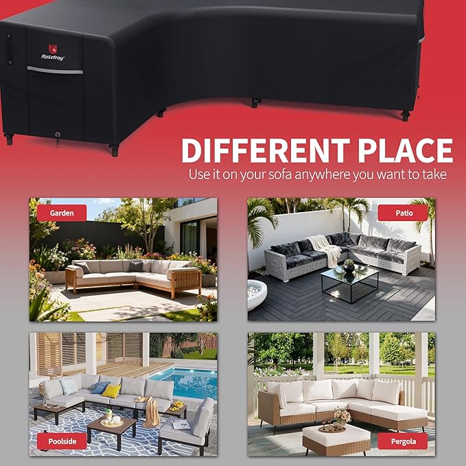 Rosefray 600D Outdoor L-Shaped Sectional Cover,Heavy Duty Anti UV Patio Sectional Sofa Cover with Air Vent, Waterproof Furniture Covers for Deck, Lawn,Backyard Left Facing 85''x105'' Black