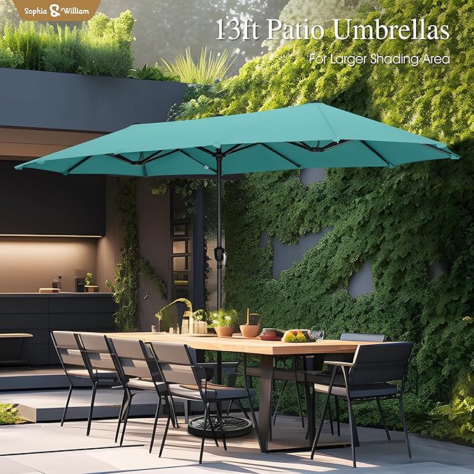Sophia & William 13ft Outdoor Patio Umbrella for Table, Large Double-sided Umbrella for Garden, Deck, Pool, Turquoise