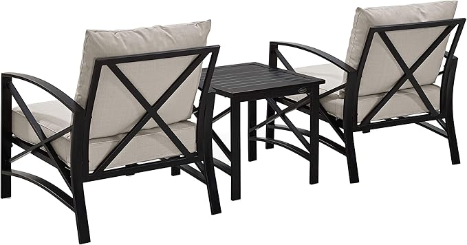 Crosley Furniture Kaplan 3-Piece Outdoor Chair and Side Table Set, Patio Conversation Sets for Porch, Deck, Oiled Bronze with Oatmeal Cushions